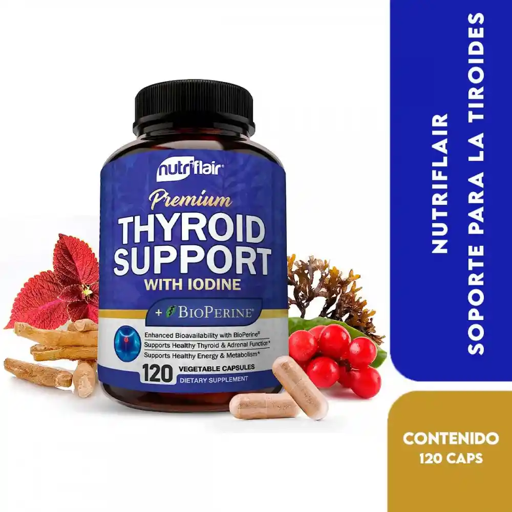 Nutriflair Soporte Para La Tiroides - Thyroid Support Con Yodo Ashwagandha Y Pimienta Negra 120 Cápsulas