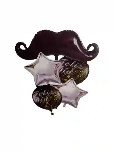 Bouquet Globos Bombas Mostacho " Feliz Día " 5 Piezas