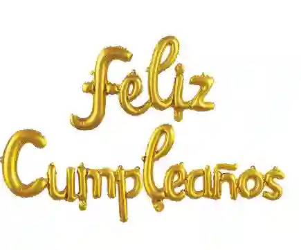Letrero Globos Dorado Feliz Cumpleaños Cursiva