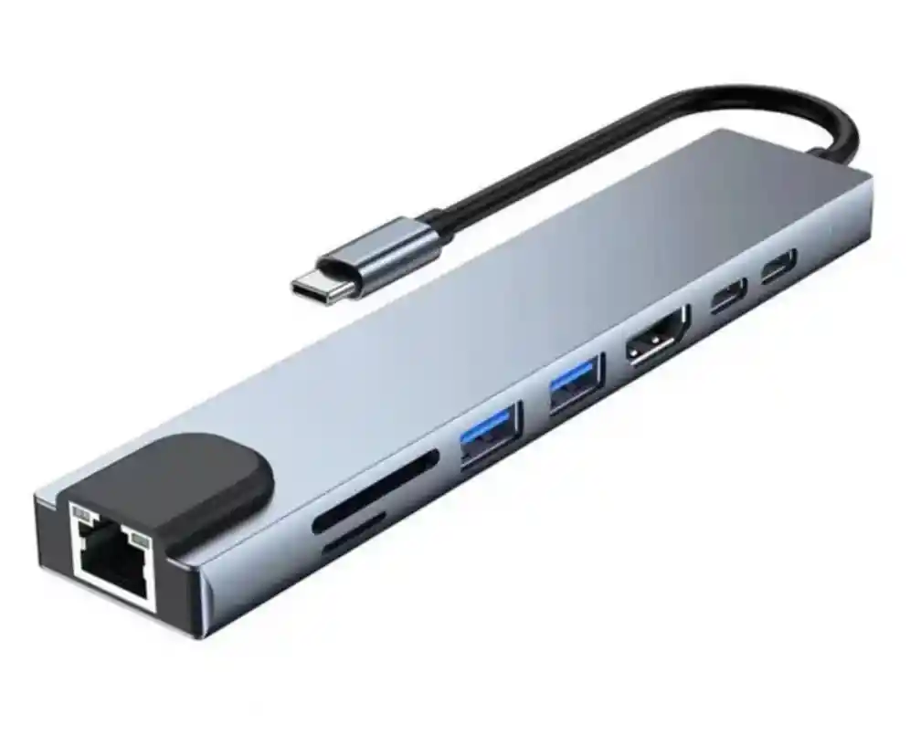 Hub Adaptador Usb Tipo C 8 En 1 Macbook Windows Tablets Rj45
