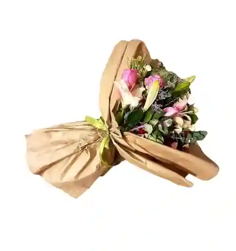Rosas, Claveles Y Lirios En Bouquet Con Mensaje Personalizado