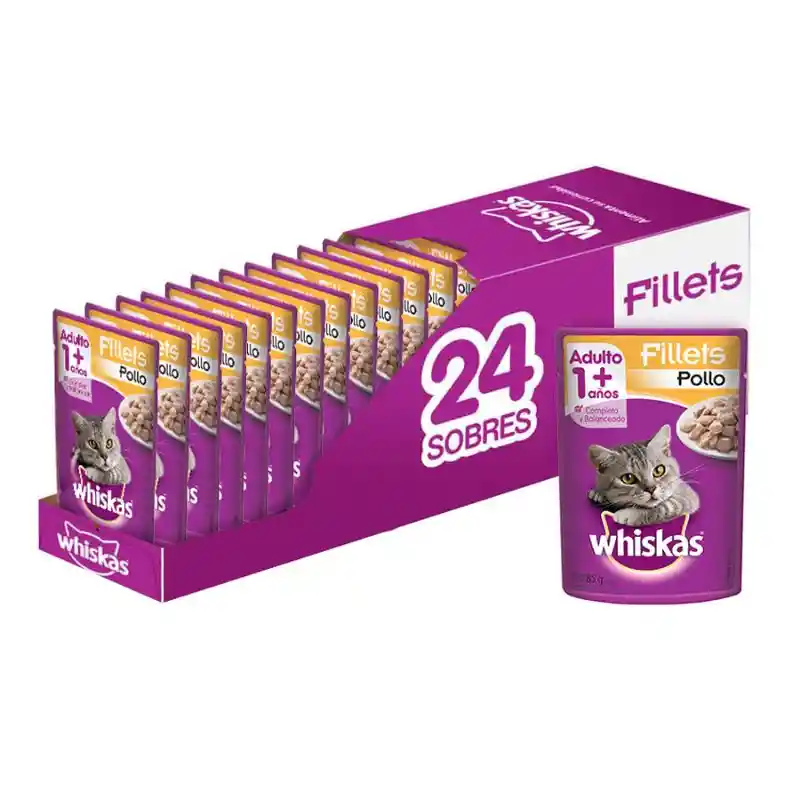 Whiskas - Alimento Húmedo Para Gato Adulto Pollo 24 Sobres X 85 G