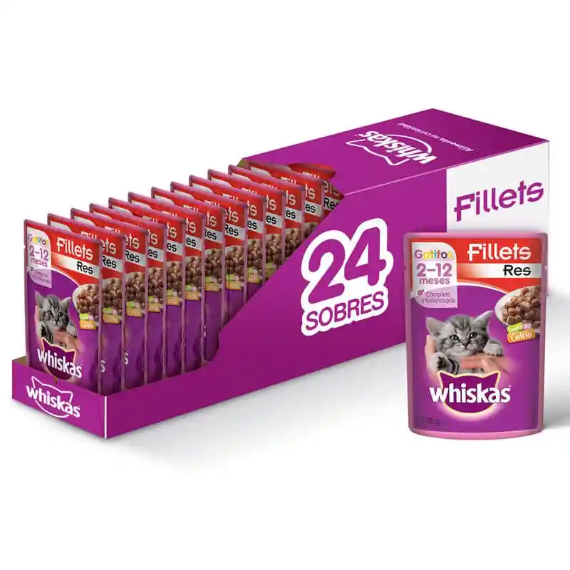 Whiskas - Alimento Húmedo Gatito Carne 24 Sobres X 85g