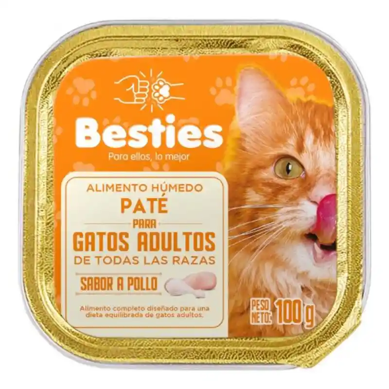 Paté Alimento Húmedo Gatos Adultos Sabor Pollo - Besties -