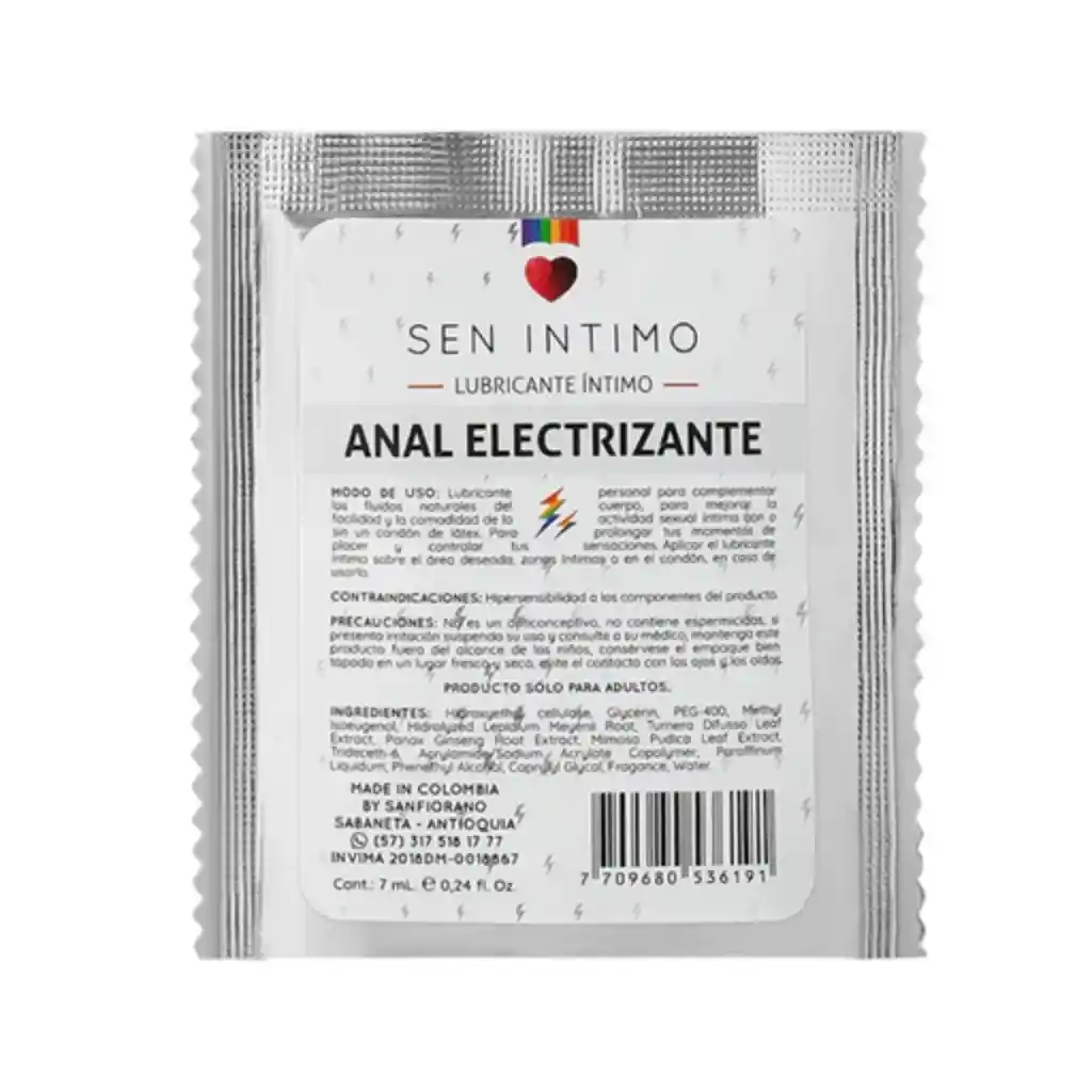 Dilatador Anal Electrizante Sachet Sen Intimo Exclusive Unisex Lgbt