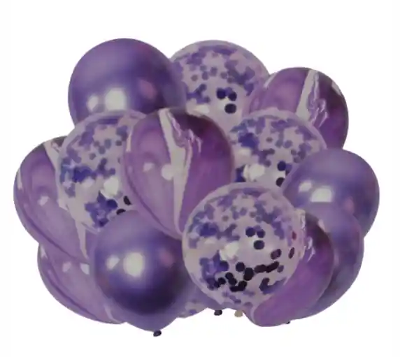 Bouquet Globos Bombas Agata X12 Morado Con Confeti, Metaizados