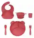 Kit Alimentación Bebe Niña Vajilla En Silicona Plato Babero