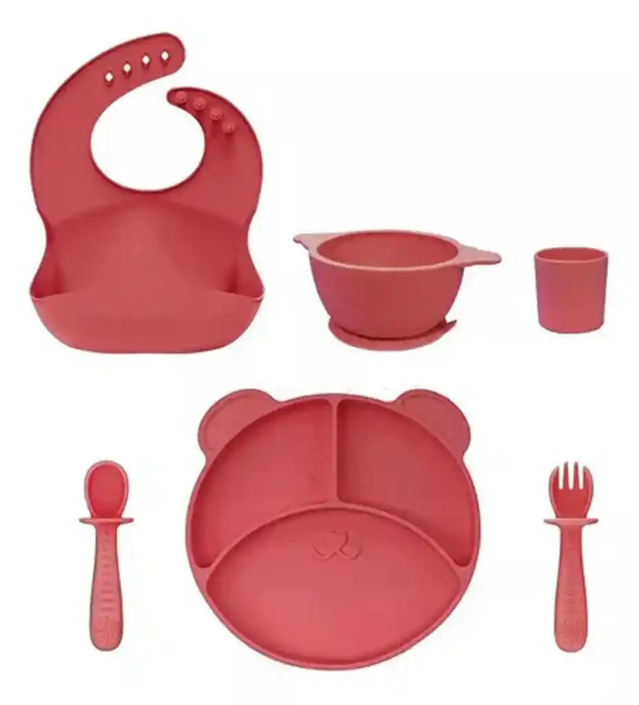 Kit Alimentación Bebe Niña Vajilla En Silicona Plato Babero