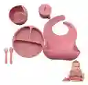 Kit Alimentación Bebe Niña Vajilla En Silicona Plato Babero