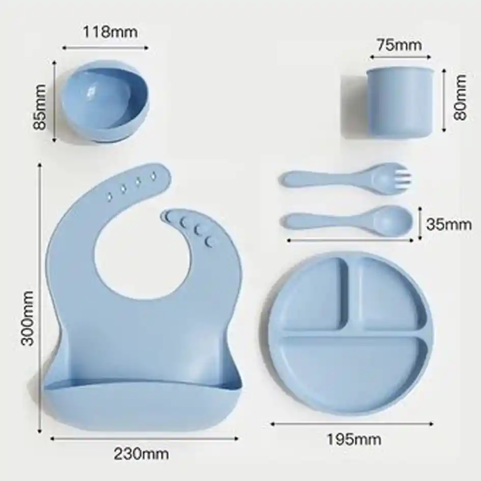 Kit Alimentación Bebe Niño Vajilla En Silicona Plato Babero