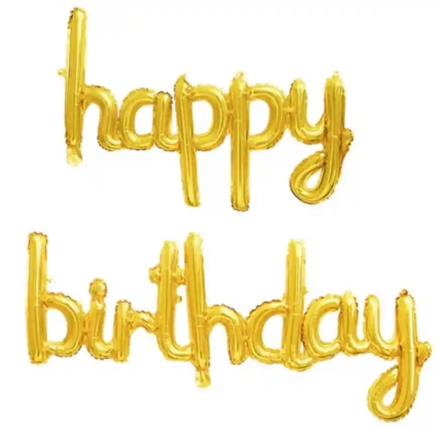 Bouquet Letrero Globos Bombas Happy Birthday Cursivo Color Dorado - Rappi