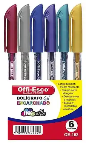 Esferos Bolígrafos Gel Escarchados Estuche Offi-esco X6