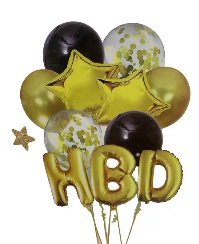 Bouquet Globos Bombas Hbd Color Dorado X11 Unds