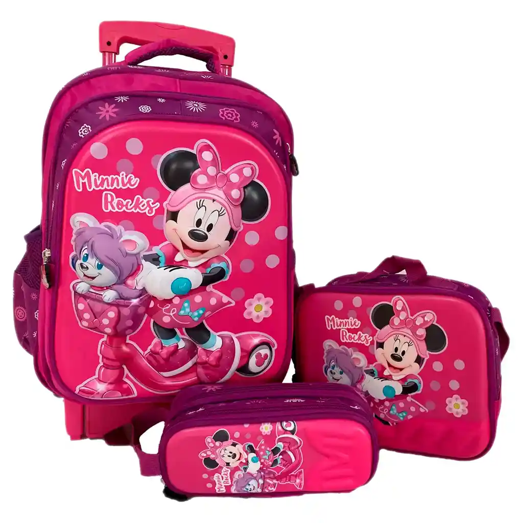 Kit X3 Rueda Grande Minnie + Lonchera + Cartuchera Niñas Jle