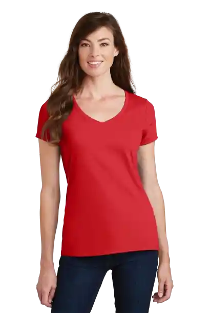 Camiseta Basica Roja Dama Cuello En V - Talla M Algodon