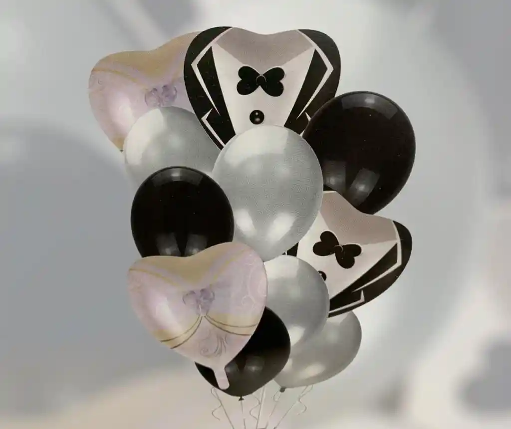 Bouquet Globos Bombas Smoking Negro Plateado Metalizado X 11