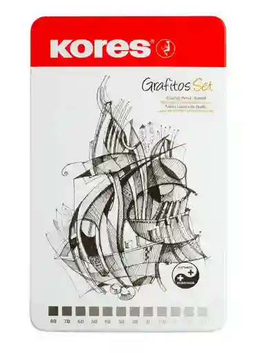 Lápices De Dibujo Grafitos Set Caja Metal X12 Kores