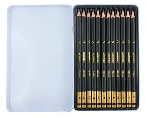 Lápices De Dibujo Grafitos Set Caja Metal X12 Kores