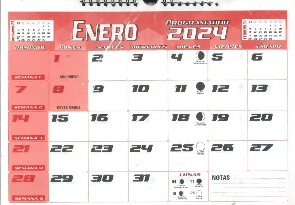 Calendario Programador Horizontal De Colgar