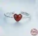 Anillo Ajustable Para Mujer Corazón Rojo Amor En Plata 925