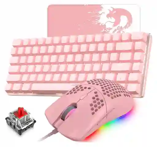 Combo Gamer Teclado Mecánico 60% Mambasnake | Super Combo | Rosado