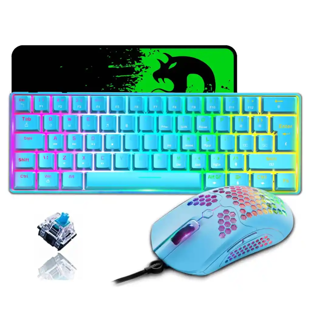 Combo Gamer Teclado Mecánico 60% Mambasnake | Super Combo | Azul