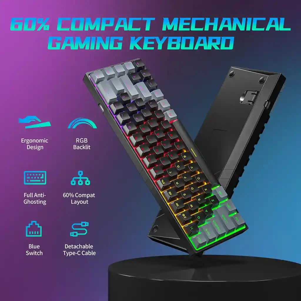 Teclado Mecanico Gamer 60% 68keys Taiahiro | Cable Extraible