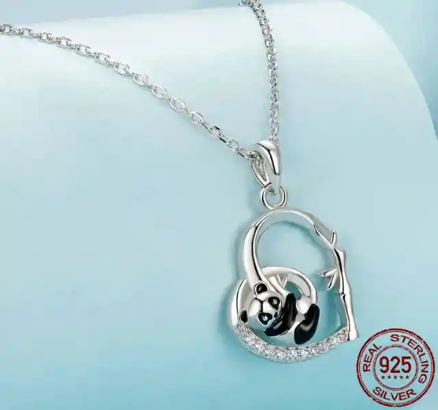 Collar Cadena Para Mujer Dije Oso Panda En Plata 925