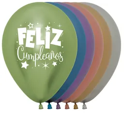 Globos Bombas Feliz Cumpleaños Colores Metalizados R-12 Paq X 12 Und