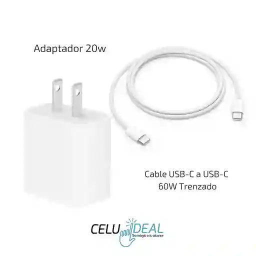 Cargador Iphone 15 Pro Max/ 16 Pro Max Original Con Cable Usb-c A Usb-c 60w Y Adaptador 20w Tipo C.