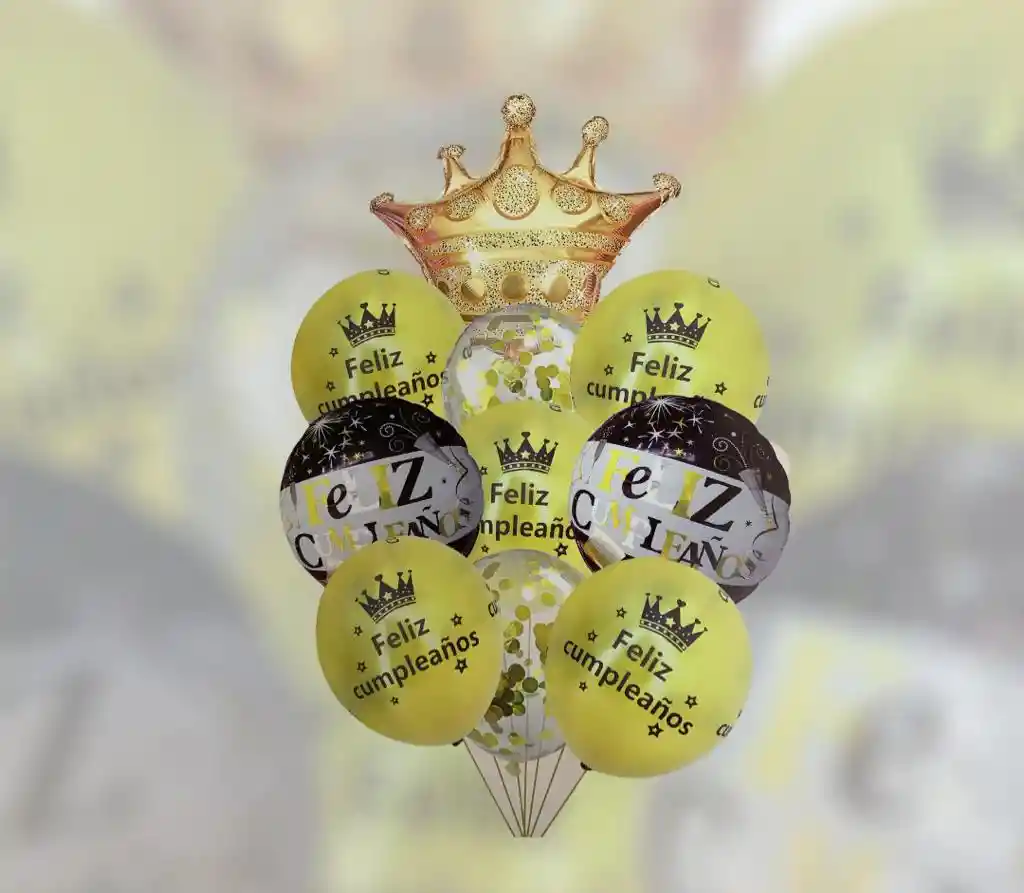 Globos Bombas Bouquet "feliz Cumpleaños" Corona X10pcs