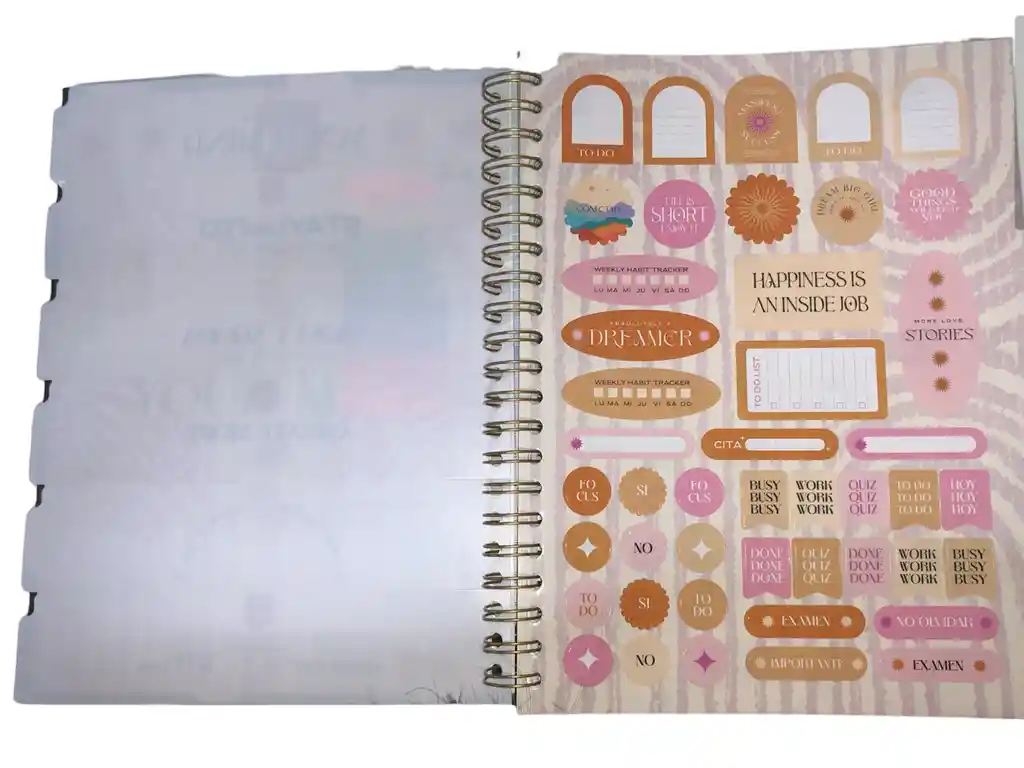 Cuaderno Argollado Cuadriculado Mujer 7 Materias Kiut Motivacional Con Stickers