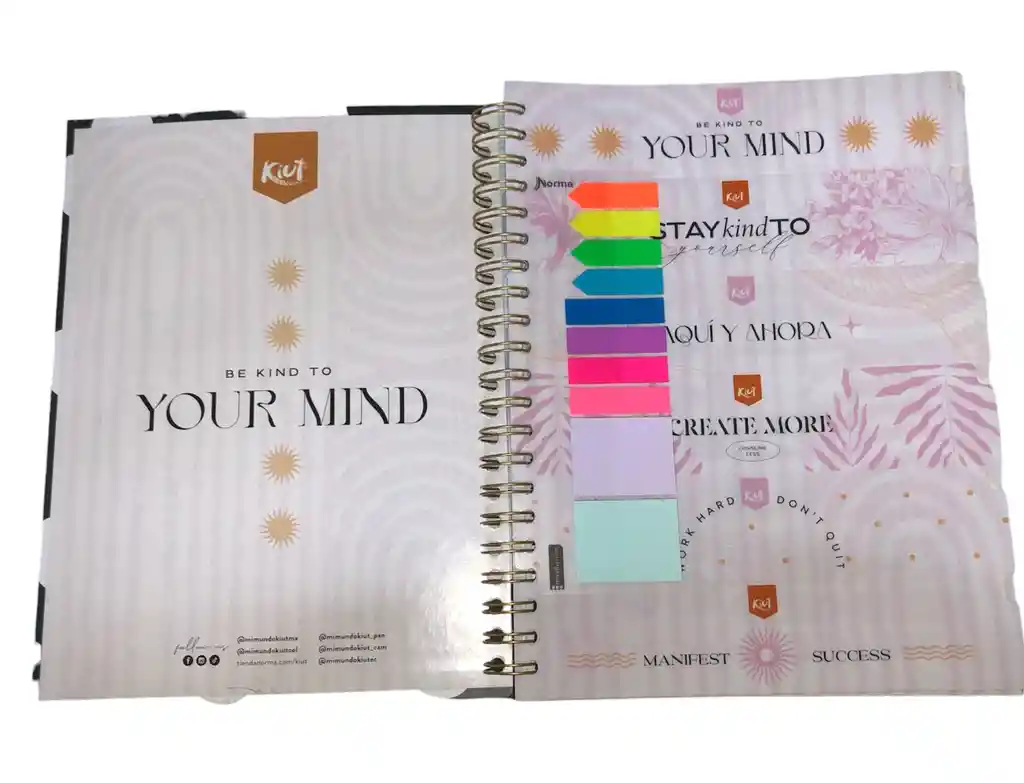 Cuaderno Argollado Cuadriculado Mujer 7 Materias Kiut Motivacional Con Stickers