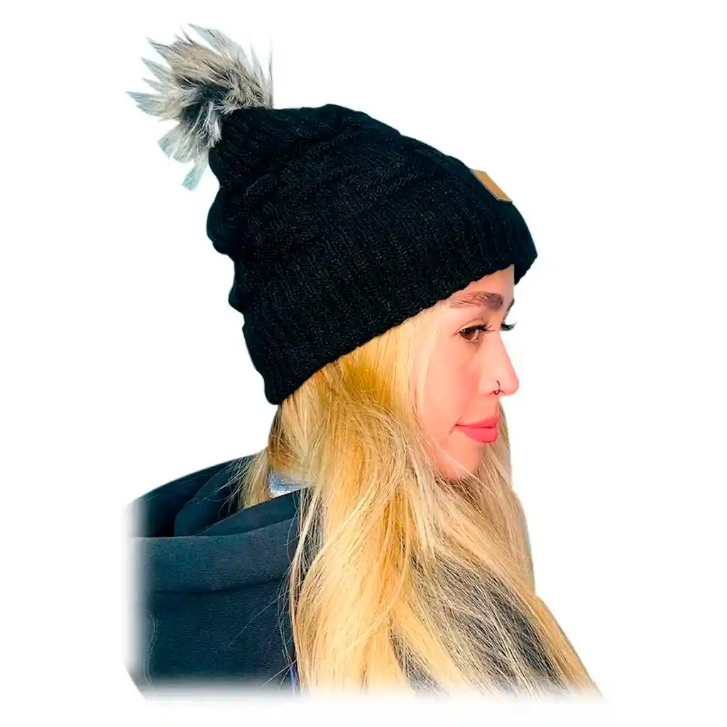 Gorro Pompon Bola Unisex Fashion Frío En Lana Fina Negro