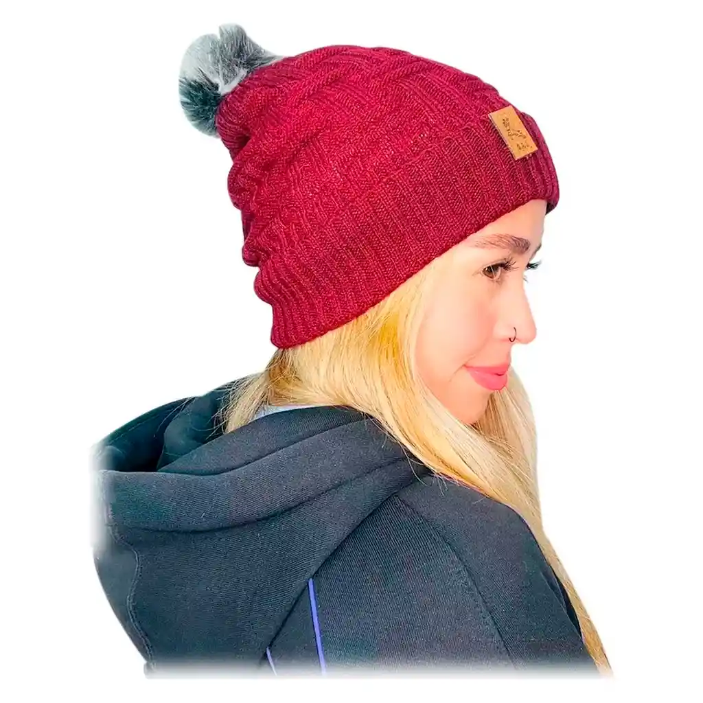 Gorro Pompon Bola Unisex Fashion Frío En Lana Fina Vinotinto