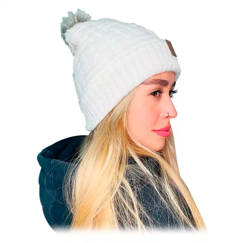 Gorro Pompon Bola Unisex Fashion Frío En Lana Fina Blanco