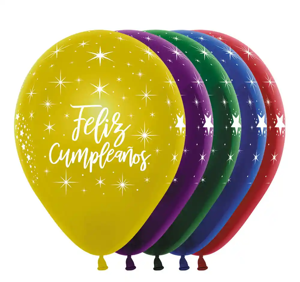 Globos Bombas Sempertex Feliz Cumpleaños Cristal Radiante R-12 Paq 12 Und Colores Surtidos