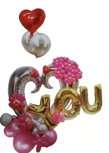 Bouquet Globos Bombas Corazon You Dorado Grande