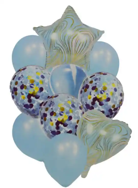 Bouquet Globos Bombas Color Azul Cielo Estrella Y Corazon Agata X10 Pcs