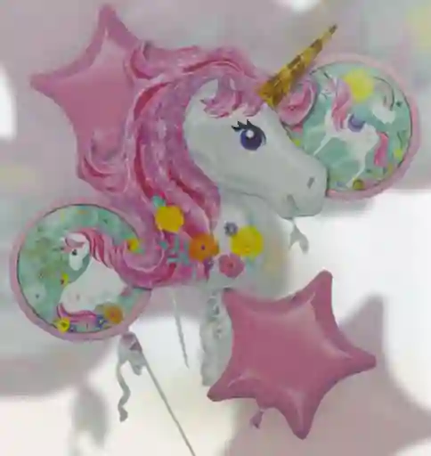 Bouquet Globo Bomba Personaje Infantil Unicornio X5