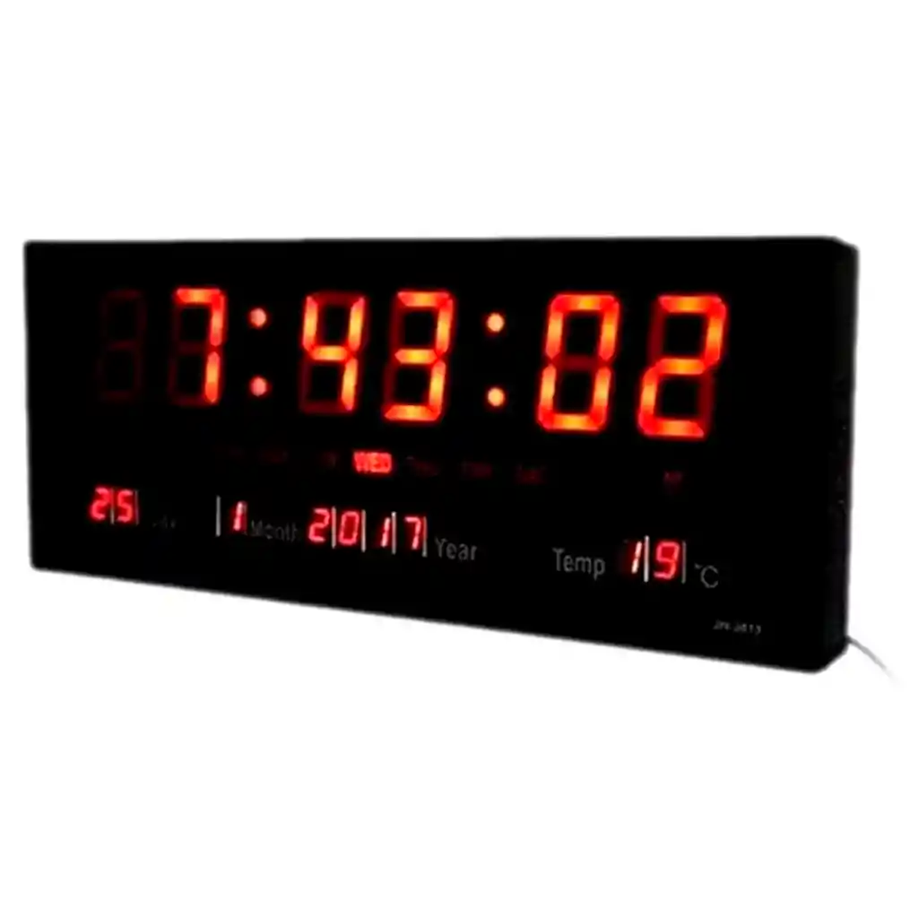 Reloj Pared Digital Led Alarma Calendario 36cm Temp + Fecha Negro Ref 3615