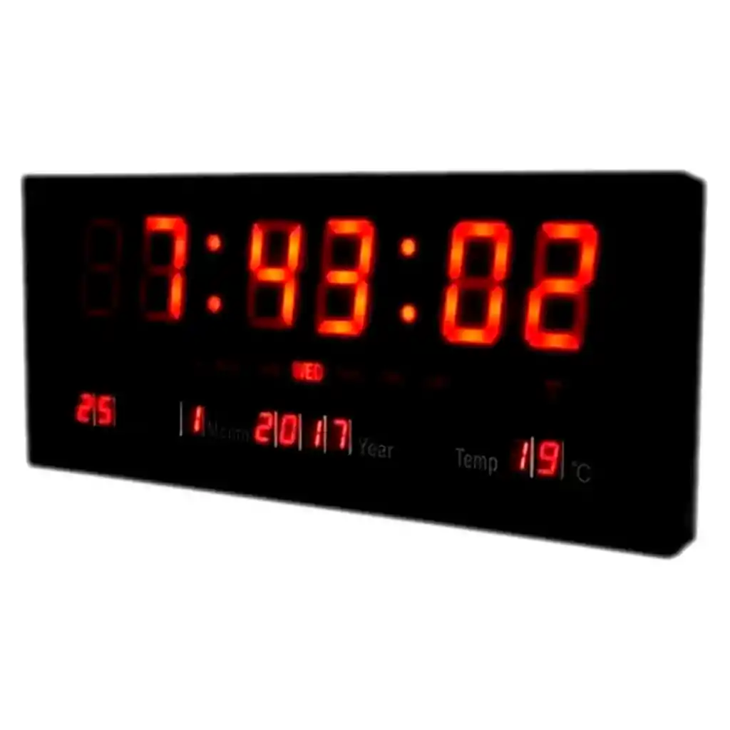 Reloj Pared Digital Led Alarma Calendario 36cm Temp + Fecha Negro Ref 3615