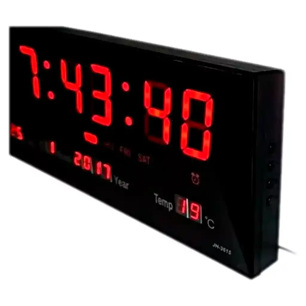 Reloj Pared Digital Led Alarma Calendario 36cm Temp + Fecha Negro Ref 3615