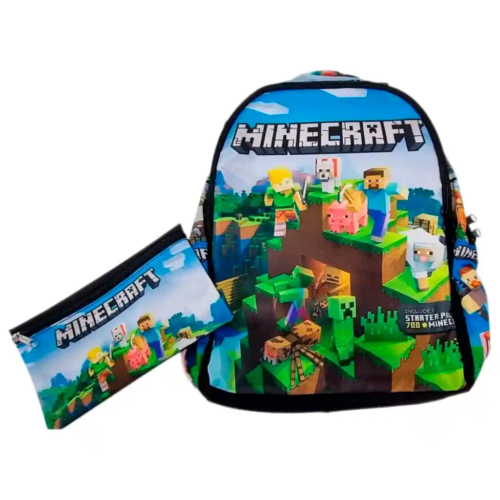 Morral Comic Minecraft Maleta Niños Grande + Cartuchera