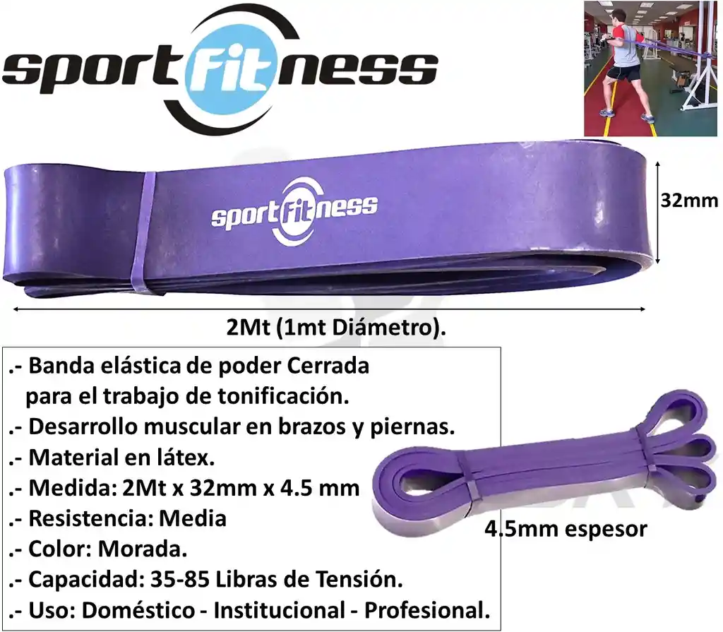 Banda De Poder Elástica Sportfitness Morada Tonificacion Gym