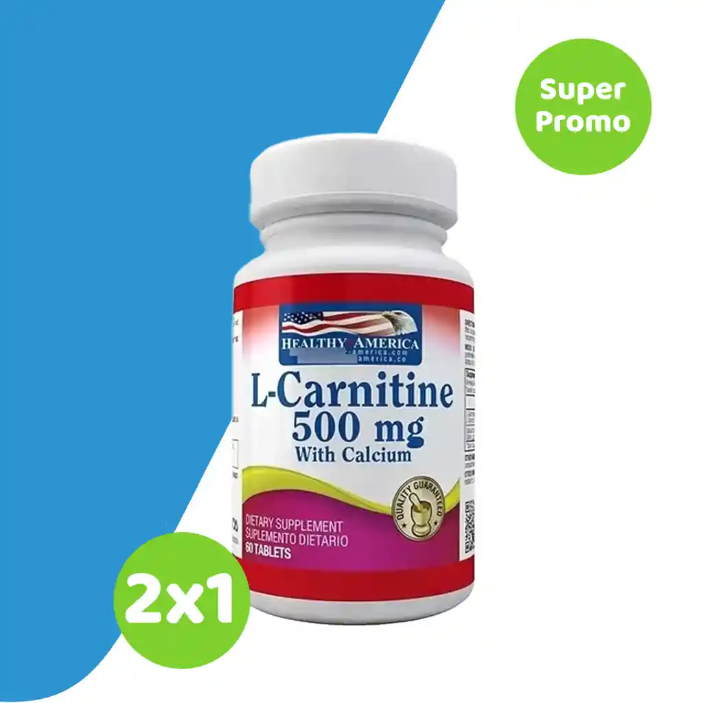 2x1 L-carnitina 500mg 60 Cápsulas Healthy America 💥 Super Promo 💥