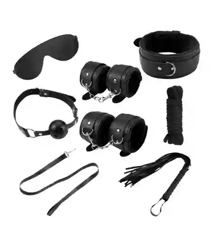 Kit De Bondage Erótico Negro - Cuero Sintético