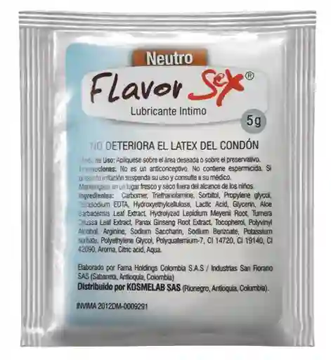 Sachet Lubricante Íntimo Neutro Flavor 5 G