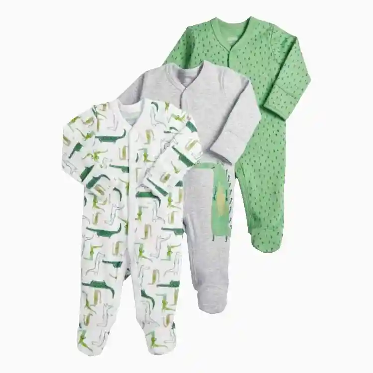 Pijama X 3 De Cocodrilos Verdes 0-3 Meses