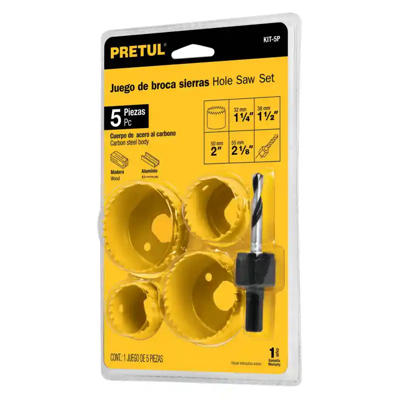 Kit Juego De Broca Sierras Para Madera Pretul 5 Piezas